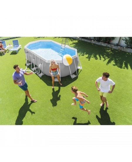 Kit Piscine hors sol tubulaire INTEX - Pris Frame - 503 x 274 x 122 cm - Ovale (Pompe, bâche, tapis de sol et échelle) - 26796