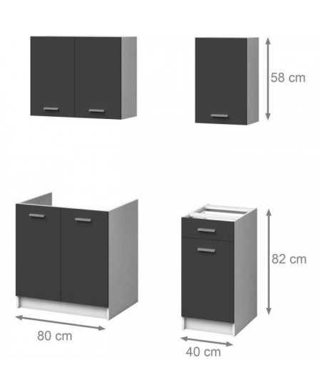 EXTRA - Cuisine complete L 180cm - 4 éléments -Gris Mat