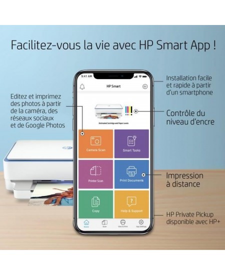 Imprimante tout-en-un HP Envy 6010e Jet d'encre couleur Copie Scan - 3 mois d'Instant ink inclus avec HP+