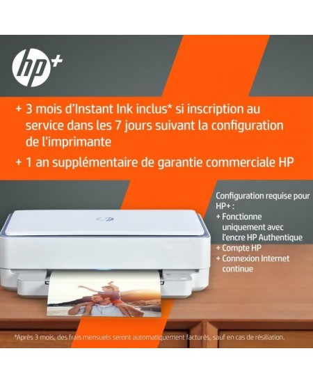 Imprimante tout-en-un HP Envy 6010e Jet d'encre couleur Copie Scan - 3 mois d'Instant ink inclus avec HP+