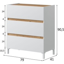 Commode TEMPUS 3 tiroirs - Décor chene nodi et blanc artik - Finition