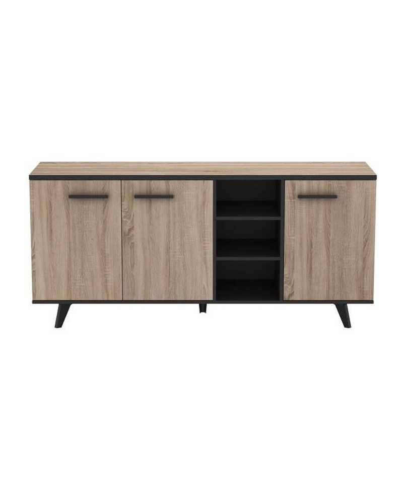 Buffet bas - Décor chene brossé et noir mat - Contemporain - WAYNE - L 160,7 cm