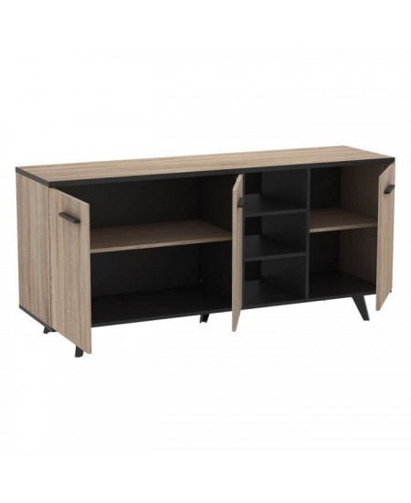 Buffet bas - Décor chene brossé et noir mat - Contemporain - WAYNE - L 160,7 cm