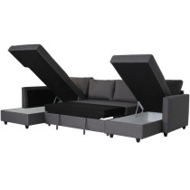 Canapé d'angle panoramique convertible Cats - Tissu gris - L 292 x P