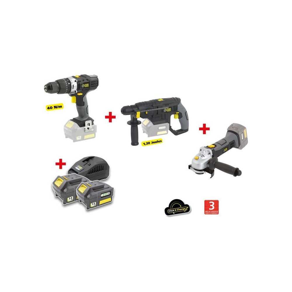 X-FIT PACK 'BIG WORK' 3 machines 18V + 2 batteries 18V 3.0Ah: Drill /