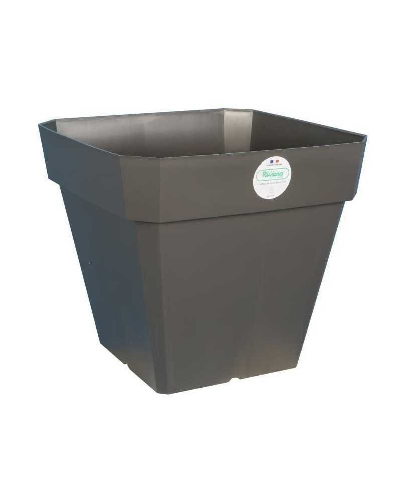 RIVIERA Pot de fleurs carré Soleilla en plastique - 39 x 39 x H 53 cm - 49 L - Gris pailleté