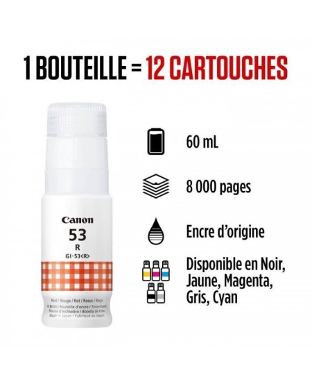 Bouteille d'encre - CANON - GI-53R - Rouge - Compatibilité PIXMA G650 et G550 - (4717C001)