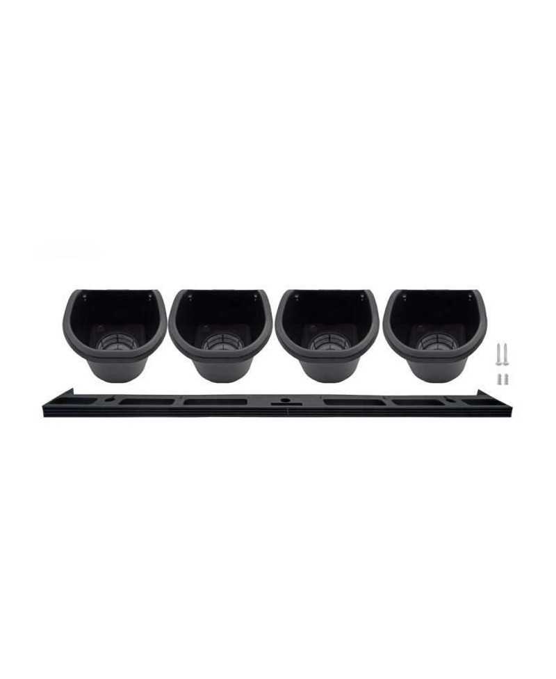 Jardiniere murale - Kit mural composé d'un support mural et de 4 pots (1 L) - Noir - Dim H 15 x L 60 cm - NATURE