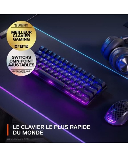 Clavier Gaming - AZERTY - STEELSERIES - Apex Pro Mini Wireless FR - Sans Pavé Numérique - Rétroéclairé - Noir