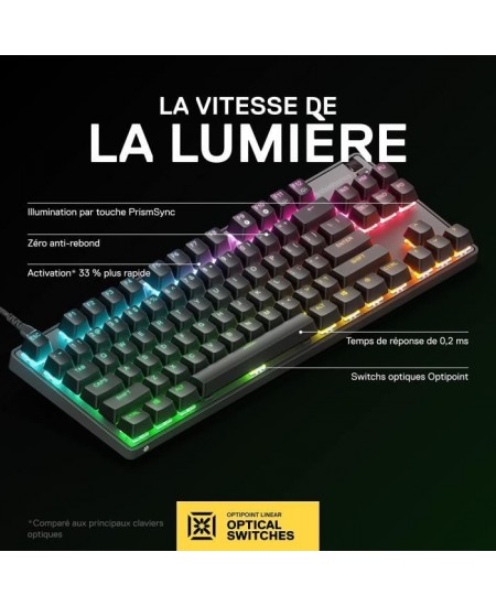 Clavier Gaming - AZERTY - STEELSERIES - Apex 9 TKL FR - Sans Pavé Numérique - Rétroéclairé - Noir