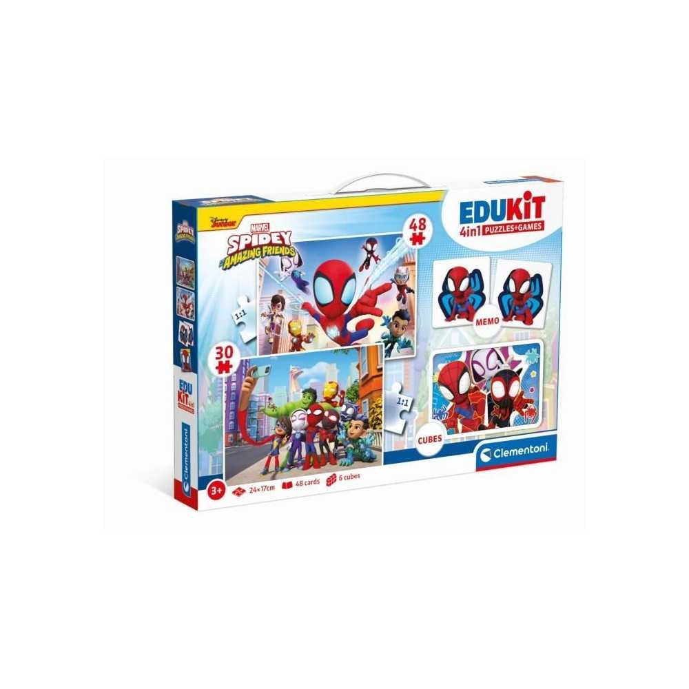 Clementoni - Edukit - Spidey -Coffret apprentissage 4 en 1 - 2 puzzles