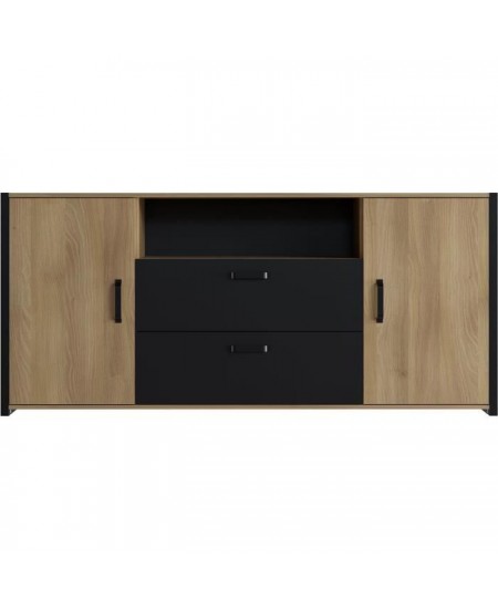 Buffet Mélaminé chene et noir - style industriel - L 180x40 x 84 cm