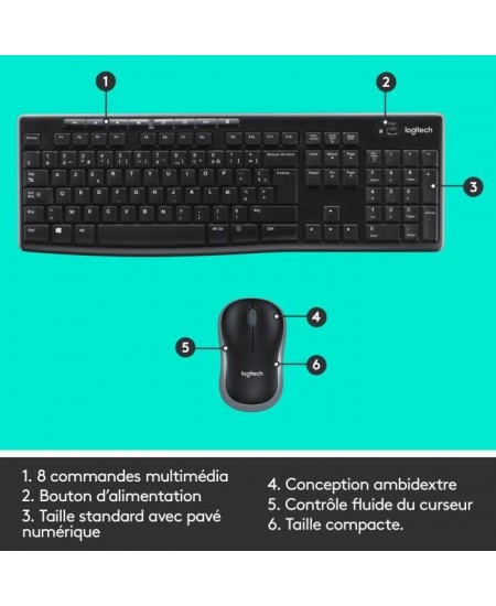 Ensemble Clavier Souris - Sans Fil - Logitech - MK270 - AZERTY