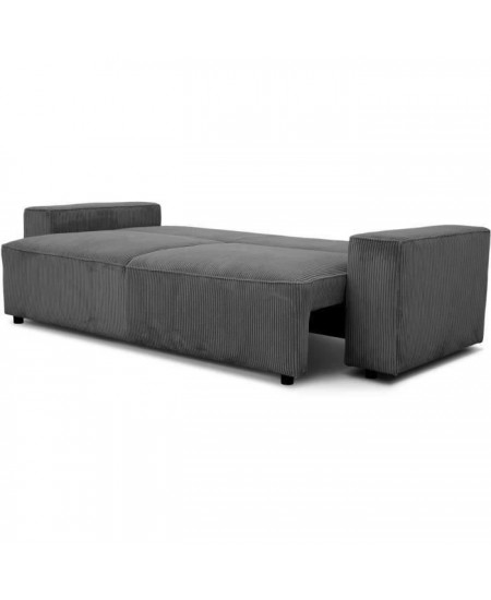 Canapé convertible 3 places JOSH - Velours côtelé Anthracite - Coffre de rangement - L 197 x P 117 x H 65 cm