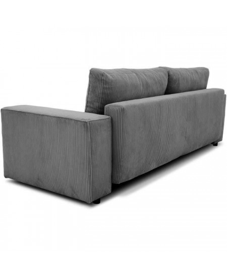 Canapé convertible 3 places JOSH - Velours côtelé Anthracite - Coffre de rangement - L 197 x P 117 x H 65 cm