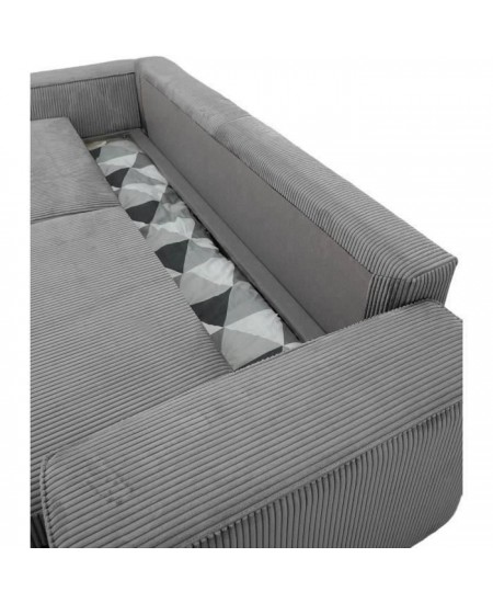 Canapé convertible 3 places JOSH - Velours côtelé Anthracite - Coffre de rangement - L 197 x P 117 x H 65 cm