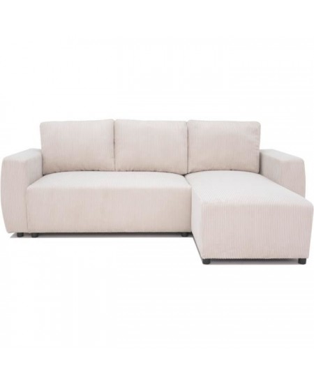 Canapé d'angle convertible réversible 3-4 places PHARELL - Velours côtelé beige - Coffre de rangement - L 230x P 155 x H 95