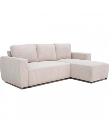 Canapé d'angle convertible réversible 3-4 places PHARELL - Velours côtelé beige - Coffre de rangement - L 230x P 155 x H 95