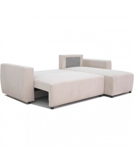 Canapé d'angle convertible réversible 3-4 places PHARELL - Velours côtelé beige - Coffre de rangement - L 230x P 155 x H 95