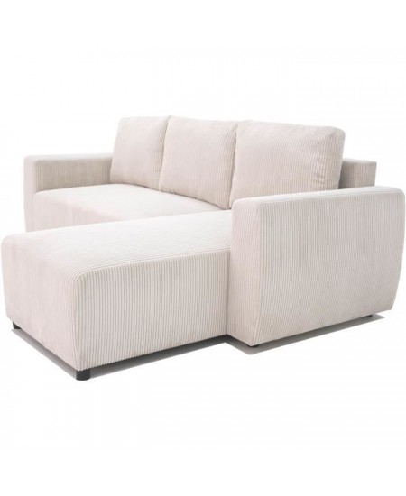 Canapé d'angle convertible réversible 3-4 places PHARELL - Velours côtelé beige - Coffre de rangement - L 230x P 155 x H 95