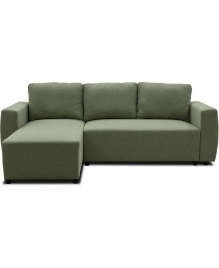 Canapé d'angle convertible réversible 3 a 4 places - PHARELL - Tissu olive - Coffre de rangement - L 224 x P 155 x H 85 cm