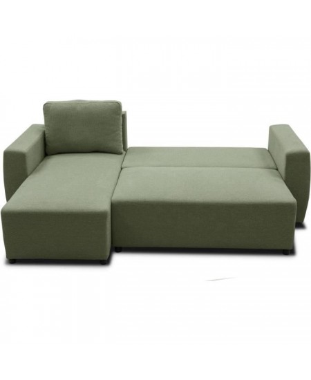 Canapé d'angle convertible réversible 3 a 4 places - PHARELL - Tissu olive - Coffre de rangement - L 224 x P 155 x H 85 cm