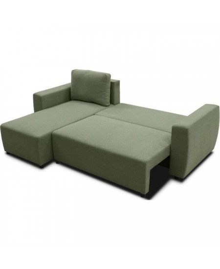 Canapé d'angle convertible réversible 3 a 4 places - PHARELL - Tissu olive - Coffre de rangement - L 224 x P 155 x H 85 cm