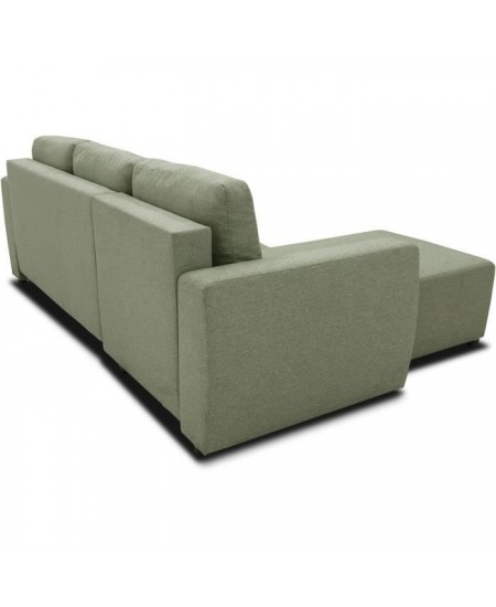 Canapé d'angle convertible réversible 3 a 4 places - PHARELL - Tissu olive - Coffre de rangement - L 224 x P 155 x H 85 cm