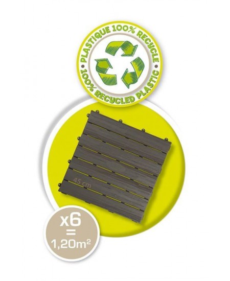 Smoby - Set de 6 dalles - Plancher de Maison - Anti-UV - 45x45cm - Effet texturé bois - Plastique 100% recyclé - Fabriqué en