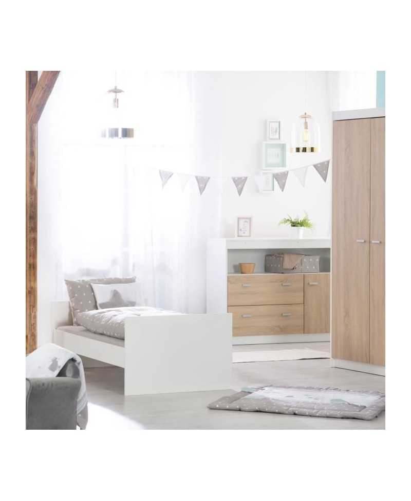 Chambre bébé duo - Lit évolutif 70 x 140 cm + Commode a langer avec plan a langer inclus - ROBA - Bicolore blanc / décor che