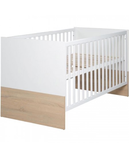 Chambre bébé duo - Lit évolutif 70 x 140 cm + Commode a langer avec plan a langer inclus - ROBA - Bicolore blanc / décor che