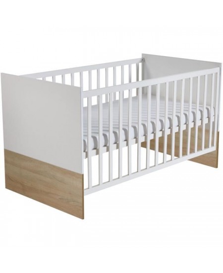 Chambre bébé duo - Lit évolutif 70 x 140 cm + Commode a langer avec plan a langer inclus - ROBA - Bicolore blanc / décor che