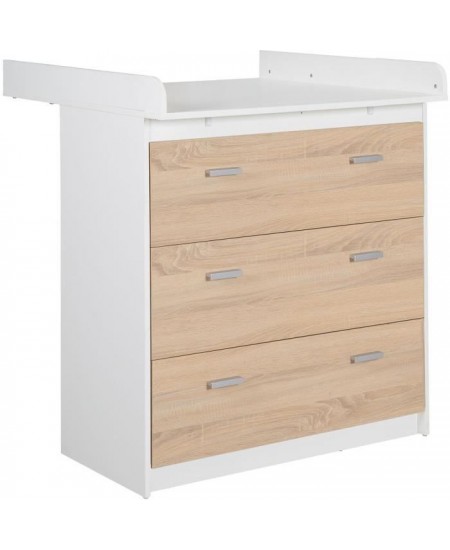 Chambre bébé duo - Lit évolutif 70 x 140 cm + Commode a langer avec plan a langer inclus - ROBA - Bicolore blanc / décor che