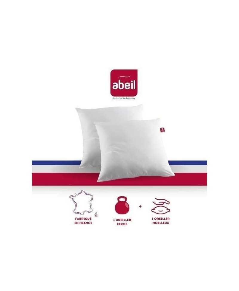 ABEIL Lot de 2 Oreillers DOUBLE CONFORT 100% Coton 60x60cm