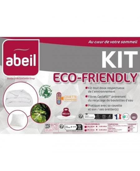 ABEIL Kit Eco-friendly couette tempérée 140 x 200 cm et oreiller 60 x 60 cm