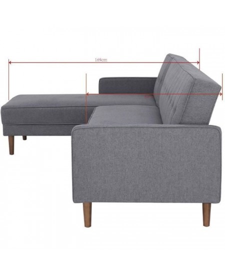 Canapé d'angle convertible 3 places réversible - Tissu gris foncé - Pieds en bois - L 286 x P 169 x H 80 cm - IMANIA