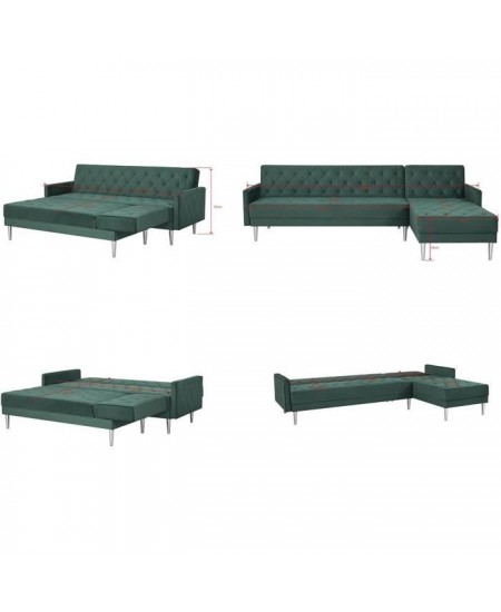 Canapé d'angle réversible 3 places ISTANA -Velours Vert- - - L 286 x P 169 x H 80 cm