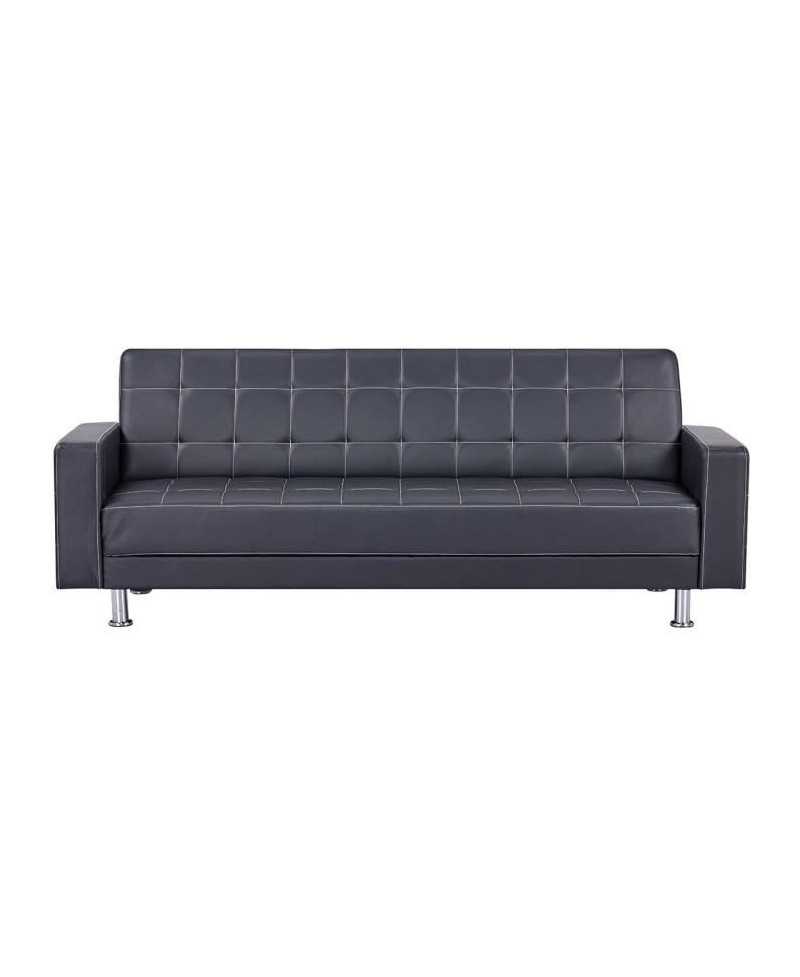 Canapé Droit Clic clac convertible 3 places IVANA - PU Noir - Style contemporain - L 208 x P 86 x H 80 cm