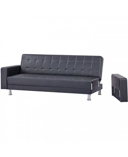 Canapé Droit Clic clac convertible 3 places IVANA - PU Noir - Style contemporain - L 208 x P 86 x H 80 cm