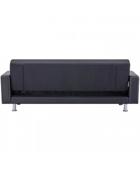 Canapé Droit Clic clac convertible 3 places IVANA - PU Noir - Style contemporain - L 208 x P 86 x H 80 cm