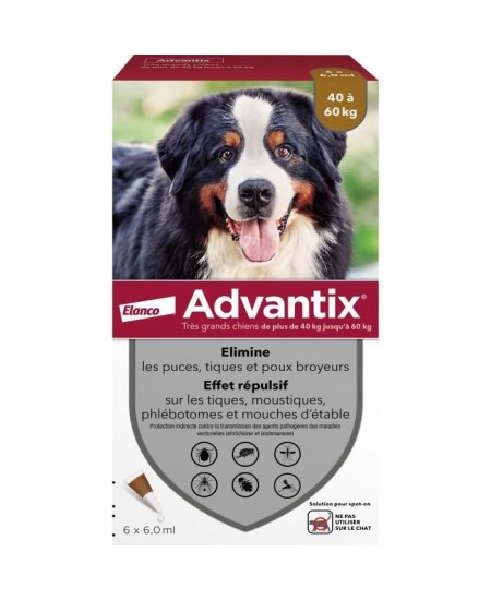 ADVANTIX Chien Solution Antiparasitaire Tres Grande Race 40 a 60kg 6 pipettes