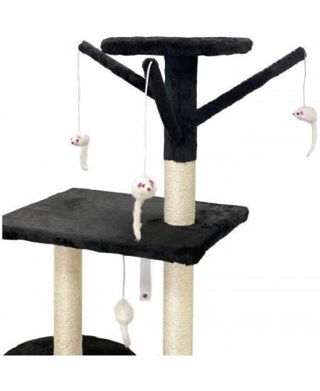 JIPSY Arbre a chat noir 79 x 34 x 138 cm - 3 plateformes, 1 perchoir, 1 niche, 1 escalier, poteaux a griffer