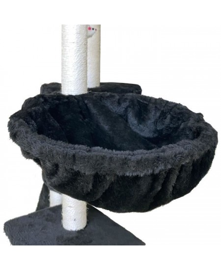 JIPSY Arbre a chat noir 79 x 34 x 138 cm - 3 plateformes, 1 perchoir, 1 niche, 1 escalier, poteaux a griffer