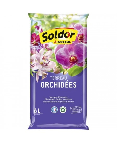 Terreau Orchidées 6 L - ALGOFLASH - Terreau spécifique - Ecorces de pin - Engrais NPK - 6 l