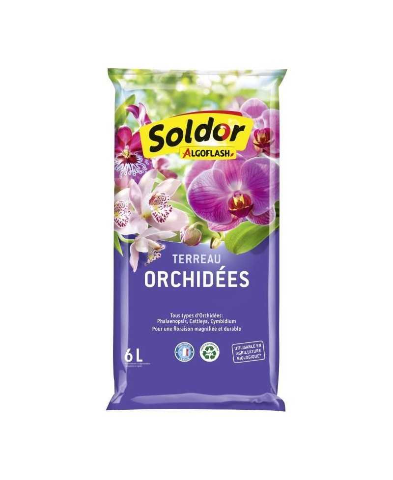 Terreau Orchidées 6 L - ALGOFLASH - Terreau spécifique - Ecorces de pin - Engrais NPK - 6 l