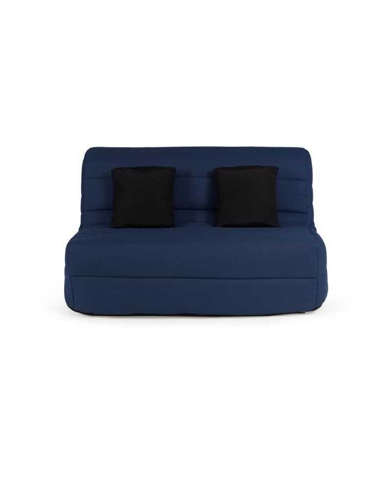 DUNLOPILLO Banquette BZ - Tissu Marine + 2 coussins noir - L 140 x P 99 x H 98 cm - Made in France - ALICE