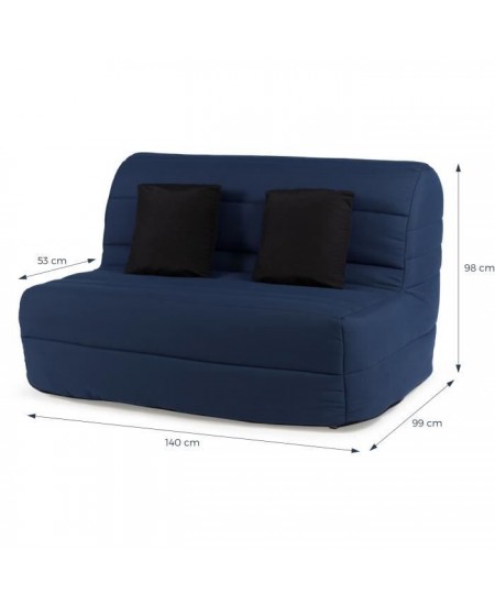 DUNLOPILLO Banquette BZ - Tissu Marine + 2 coussins noir - L 140 x P 99 x H 98 cm - Made in France - ALICE