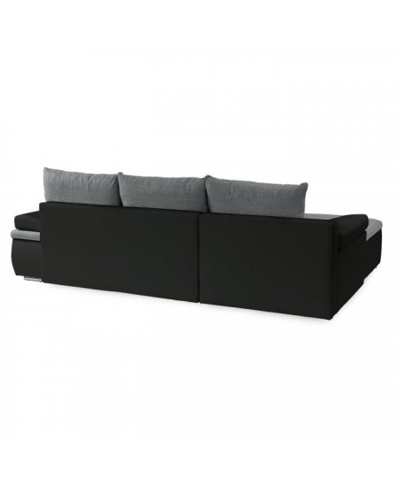 Canapé d'angle réversible convertible 3 places+Coffre - Simili noir et tissu gris - L 274 x P 184 cm - CELINA - Fabriqué en U