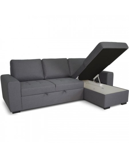 Canapé d'angle convertible réversible CATHY 3 places - Tissu Gris - L 242 x P 155 x H 85 cm