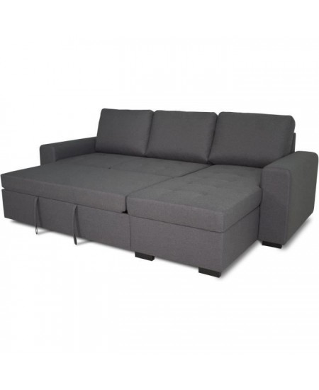 Canapé d'angle convertible réversible CATHY 3 places - Tissu Gris - L 242 x P 155 x H 85 cm